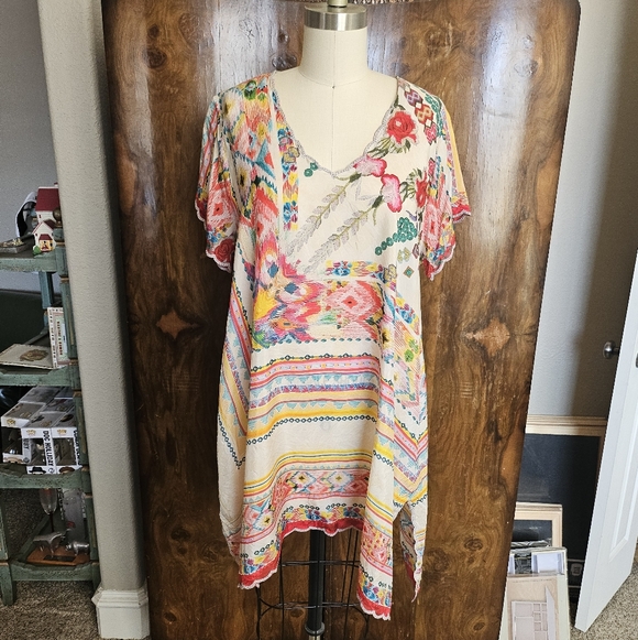 Johnny Was Tops - Johnny Was 100% Silk Colorful Floral Tunic